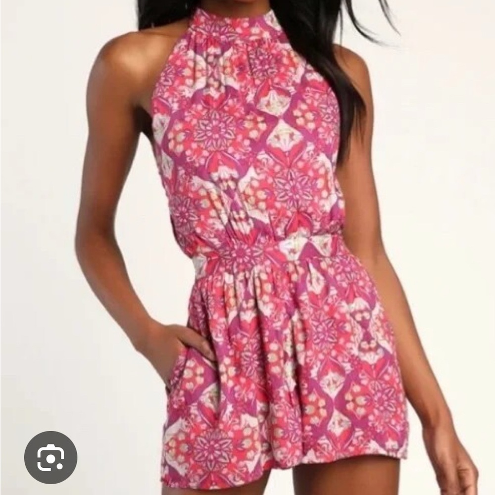 Free People backless romper in purple print - Picture 2 of 4